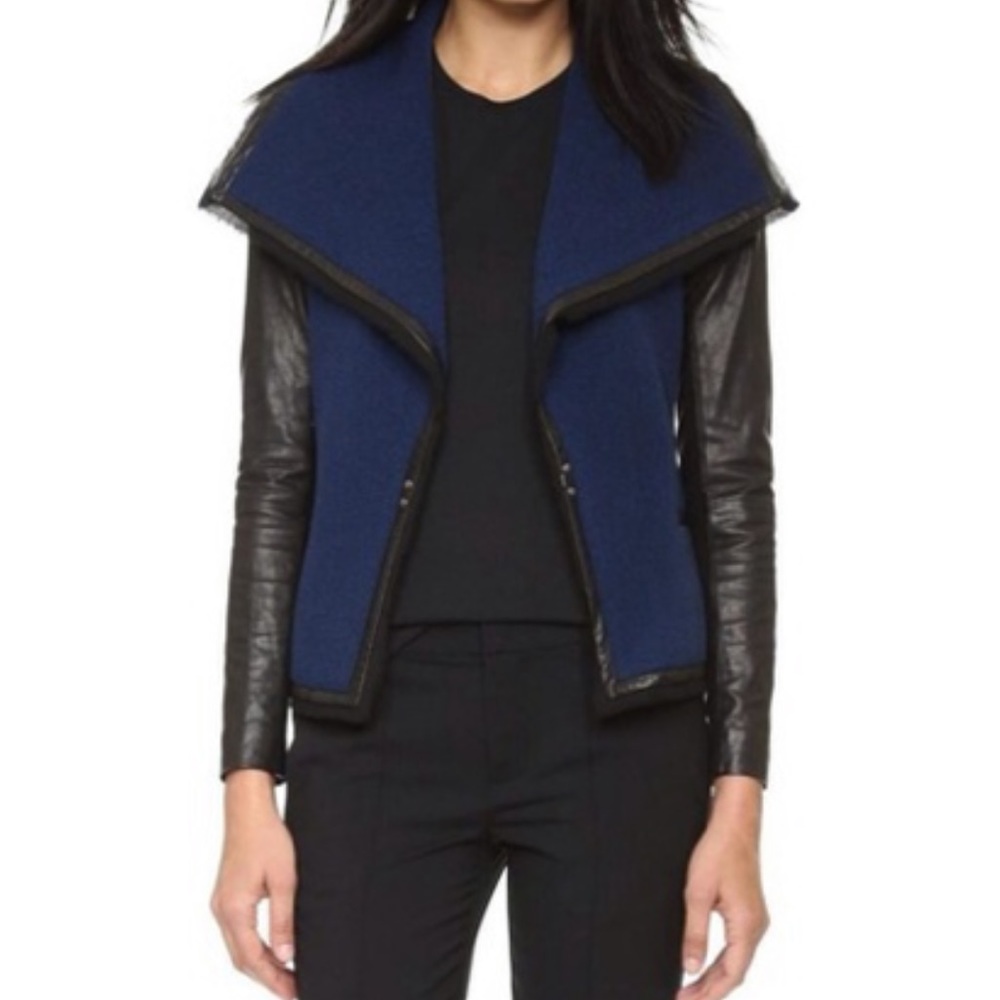 Vince Leather Sleeve Boucle Biker Moto Jacket